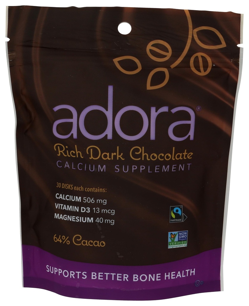 Adora Calcium תוסף Disk, Dark Chocolate, 30 Count - 500 מ"ג