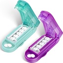 DUBSTAR 2PCS Pill Cutter Splitter for Small and Tiny Pills, Multiple Pill Cutters for Small or Large Pills, Fitable Pill Splitter with Centering Device and Blade Guard (Purple+Cyan)