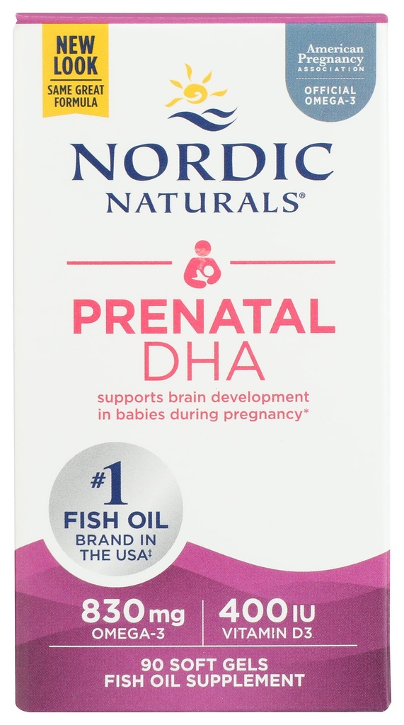 Nordic Naturals Pro Prenatal DHA, Unflavored - 830 מ"ג אומגה 3 + 400 IU ויטמין D3-90 Soft Gels - תמיכה התפתחות המוח אצל תינוקות במהלך הריון ו- Lactation - לא-GMO - 45 משרתים