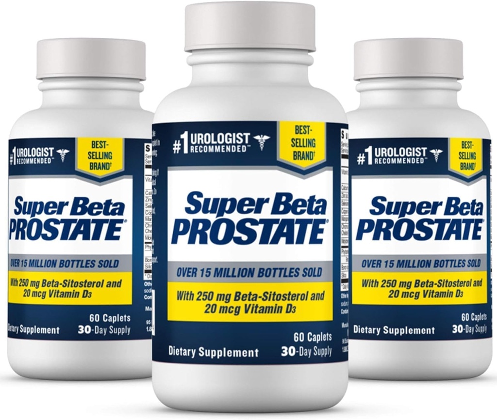 SUPER BETA PROSTATE PROSTATE PROSTATE OF Men - צמצום נסיעות האמבטיה, קידום השינה, Better Bladder ריקה & בריאות Prostate, Beta Sitosterol - 60 Count (Pack of 3)