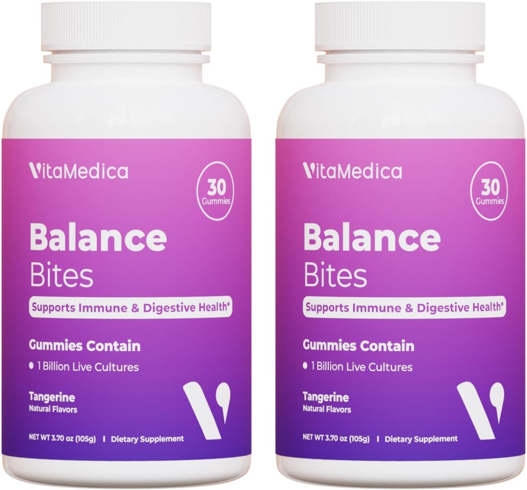 VitaMedica Balance Bites - Probiotic Gummies for Digestive Support, Immune & Gut Health - 1 מיליארד CFU No Refrigeration נדרש - 60 חניכיים (2 Pack)