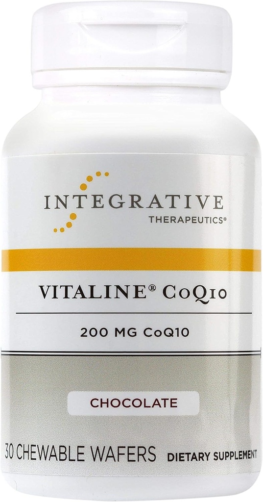 Integrative Therapeutics Vitaline CoQ10 200 מ"ג - תוספי תמיכה לבריאות המוח למבוגרים * - תמיכה בריאות הלב * - חינם חלב - שוקולד פלאמורed, 30 טבליות צ'כות (30 משרתים)