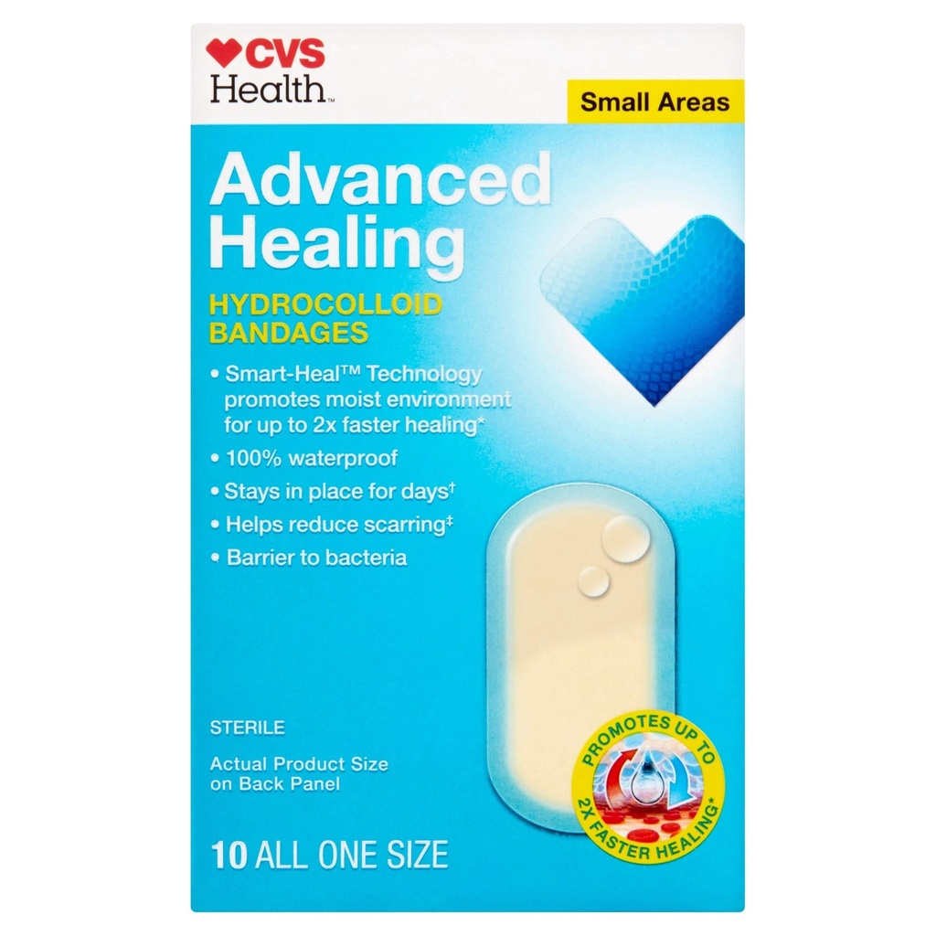 CVS Health Advanced Healing hydrocolloid Bandages (שטחים קטנים)