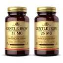 Solgar Gentle Iron (Iron Bisglycinate) 25 מ"ג - 180 קפסולות ירקות, Pack of 2 - Non-Constipating, Gentle on Your Stomach - Non-GMO, Gluten Free - 360 Total Serves