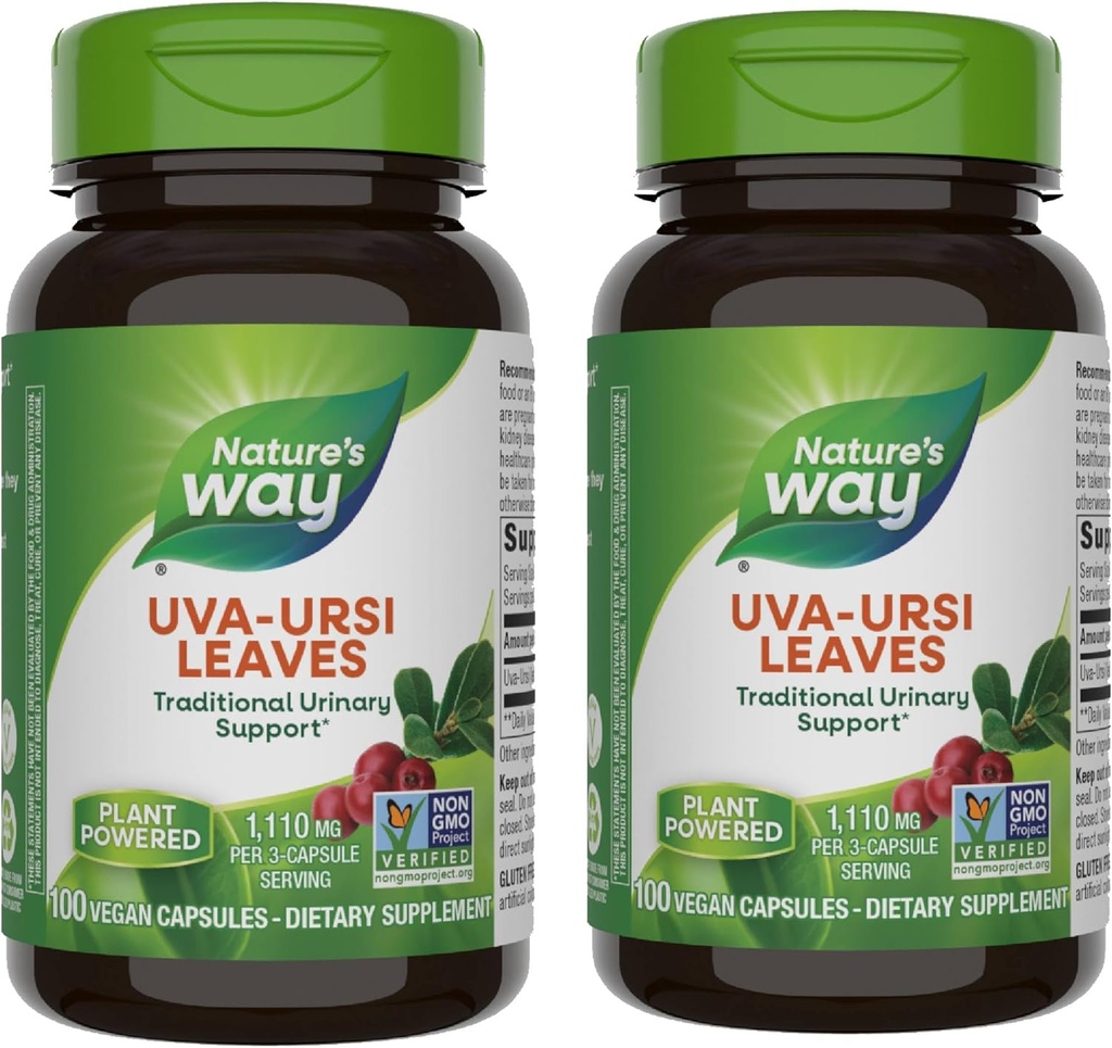 דרכו של הטבע Uva Ursi Leaves, תמיכה מסורתית Urinary *, 1,110 מ"ג ל- 3Capsule משרת, Non-GMO Project מאומת, Herbal Dietary תוסף, 100 קפסולות טבעוניות (Packaging May Vary) - 2 Pack Pack