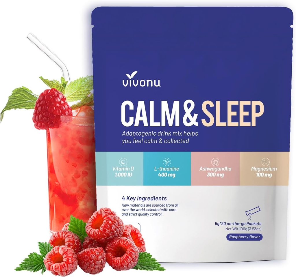 Vivo Nu Calm & Sleep אבקת שתייה לערבב פטל L Theanine Ksm-66 Ashwagandha Magnesium Glycinate ויטמין D 3 תוספי עבור הירגעות & Focus (VSC M2)