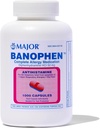 MAJOR Banophen Diphenhydramine HCI 50 מ"ג קפסולות - הקלה זמנית מהתסמינים של Hay Fever ו אלרגיות הנשימה העליונות - Antihistamine - Allergy Medicine - 1000 קפסולות (1-Pack)