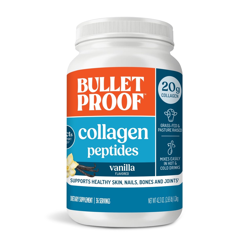 אבקת חלבון חסימת קליעים Vanilla Collagen עם שמן MCT, 19g חלבון, 42.3, גודל ערך, Collagen Peptides ו Amino Acids עבור עור בריא, עצמות ופרקים