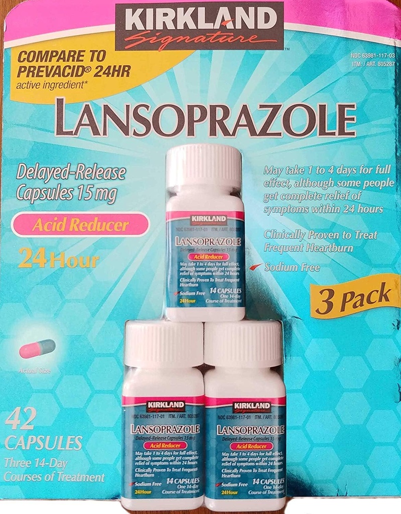 קירקלנד חותם Lansoprazole 15 מ"ג. Acid צמצם, 42 קפסולות
