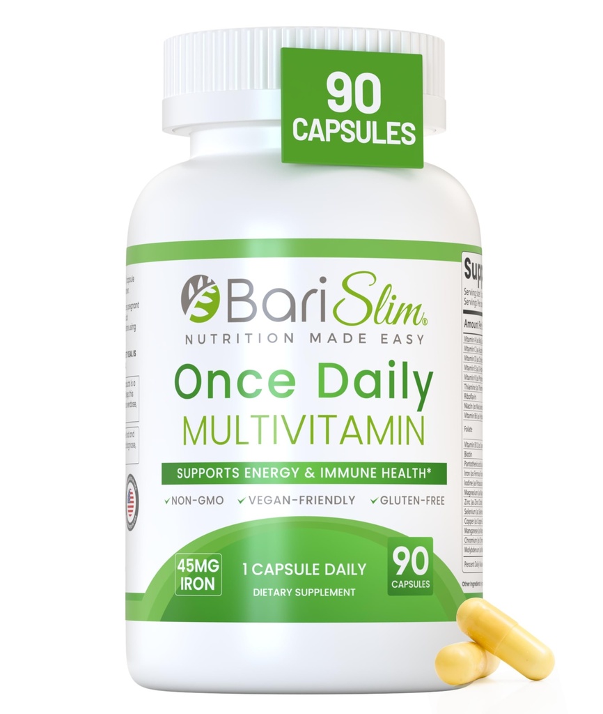 BariSlim Once Daily Bariatric Multivitamin קפסולת - 45 מ"ג של ברזל - ויטמין בראטרי ותוסף לניתוח דואר תרופתי כולל Gastric Bypass & Gastric MP