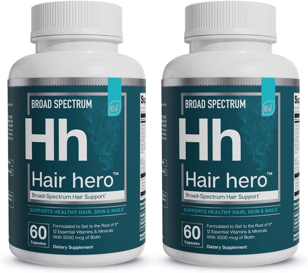 Elements® Hair HeroTM - ויטמין שיער לגברים - תמיכה רחבה ב-5000 mcg Biotin - 60 Count - 30 משרתים (2-Pack)