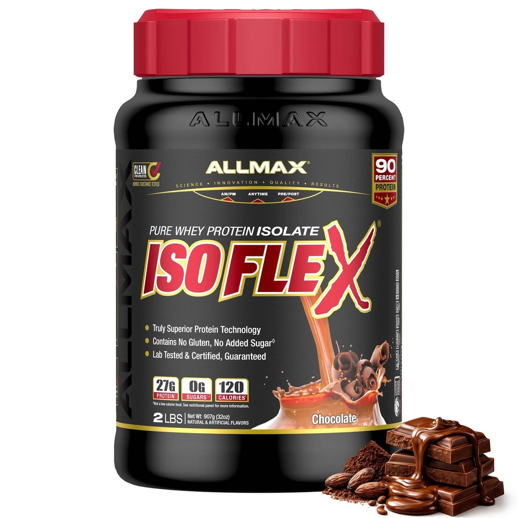 כל הMAX ISOFLEX Whey חלבון Isolate, שוקולד - 2 lb - 27 גרמים של חלבון Per Scoop - Zero Fat & Sugar - 99% Lactose חינם - Gluten Free & Soy חינם - Approx.