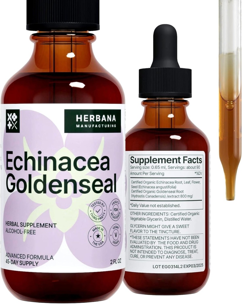 Echinacea ו-Goldenseal 2 oz נוזל לחלץ - תוסף צמחי טבעי - Immune Support Drops - Enhance Sleep