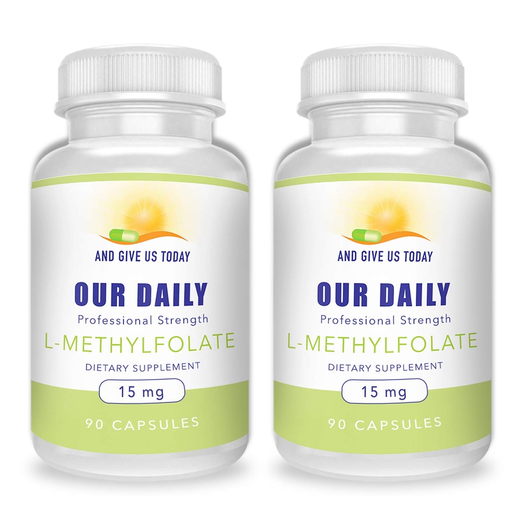 GIVE US Today Our DAILY L-Methylfolate 15 מ"ג (2 בקבוקים) - 180 קפסולות - כוח מקצועי Active Methyl Folate - 5MT תוסף - Non GMO, Gluten Free, No Fillers