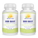 GIVE US Today Our DAILY L-Methylfolate 15 מ"ג (2 בקבוקים) - 180 קפסולות - כוח מקצועי Active Methyl Folate - 5MT תוסף - Non GMO, Gluten Free, No Fillers