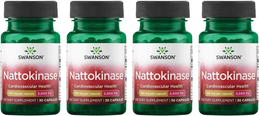 Swanson Nattokinase 2000 Fibrinolytic Units 100 מיליגרם 30 קפסולות Enzyme (4 Pack)