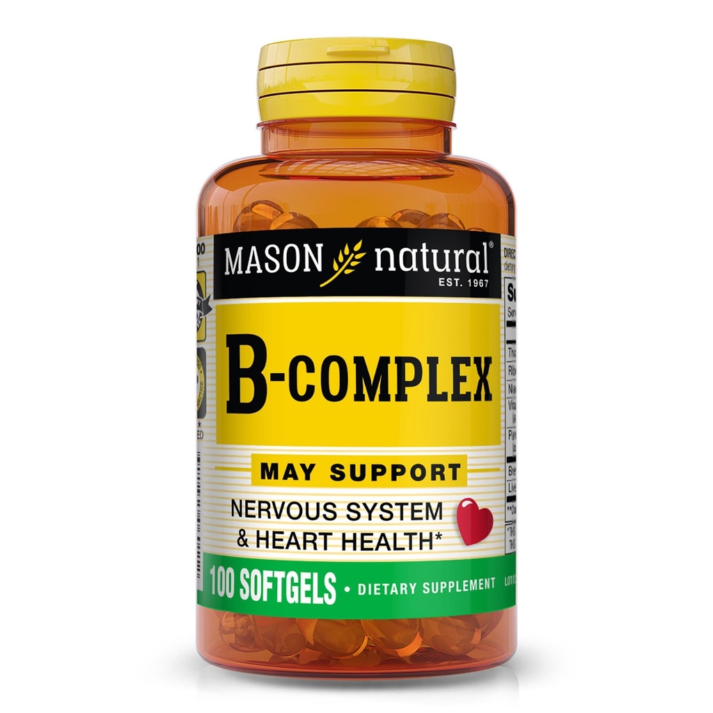 MASON NATURAL ויטמין B,Complex, 300,Day Supply Supply, for Normal Nerve Support and Energy Metabolism, 100 Softgels (Pack of 3)