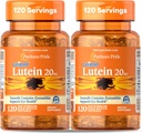 הגאווה של Puritan's Pride Premium Lutigold Lutein Carotenoid 20 מ"ג עם Zeaxanthin עבור גברים ונשים, תוספת תזונתית לתמיכה בריאות עיניים, 8 חודשים אספקה, 120 Easy-to-Swallow Softgels, 2 Packet.