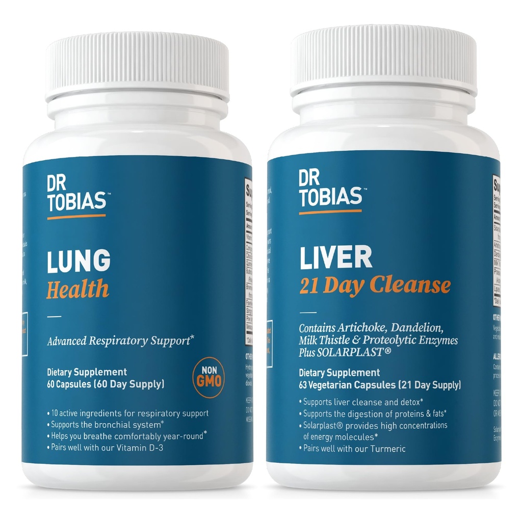 ד"ר טוביאס Lung Health & Liver 21 יום ניקוי עבור Lung ו Liver ניקויse & Detox עם ויטמין C, Butterbur, Quercetin, Solarplast, Artichoke, Milk Thistleleleox עם ויטמין C, Butterbur, Querbur, Quercetin, Solarplast, Artichoke, Milk Thistlelelelelele