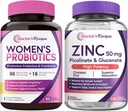 מתכון נשים Probiotic & Zinc Bundle, Digestive, Vaginal & Urinary Health, Natural Immune Defense, נדחה לשחרר Probiotics 60ct & Zinc קפסולות 120 ct
