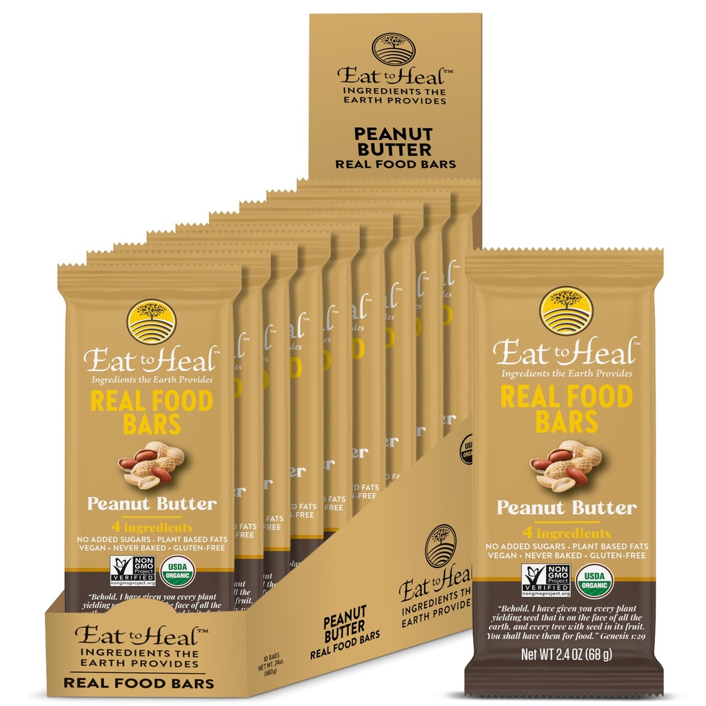 EatToHeal Peanut Butter Real Food Bars - אורגני טבעוני בריא גבוה חלבון בר - תחליף סוכר נמוך, non GMO, Never Baked, Plant Based, Gluten חינם - מלא כדי ליהנות, לא לשבת על Shelves