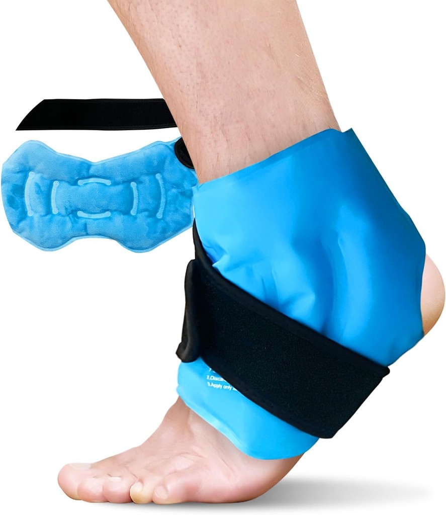 Ankle Ice Pack Wrap for Swelling, Reusable Gel Ice Pack for Ankle Injuries, Cold Compress Therapy for Foot Pain Relief, Achilles Tendonitis, Plantar Fasciitis, Sprains