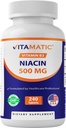 Vitamatic Niacin (Vitamin B3) 500 מ"ג, Sustained לשחרר, 240 טבליות - non-GMO & Gluten חינם