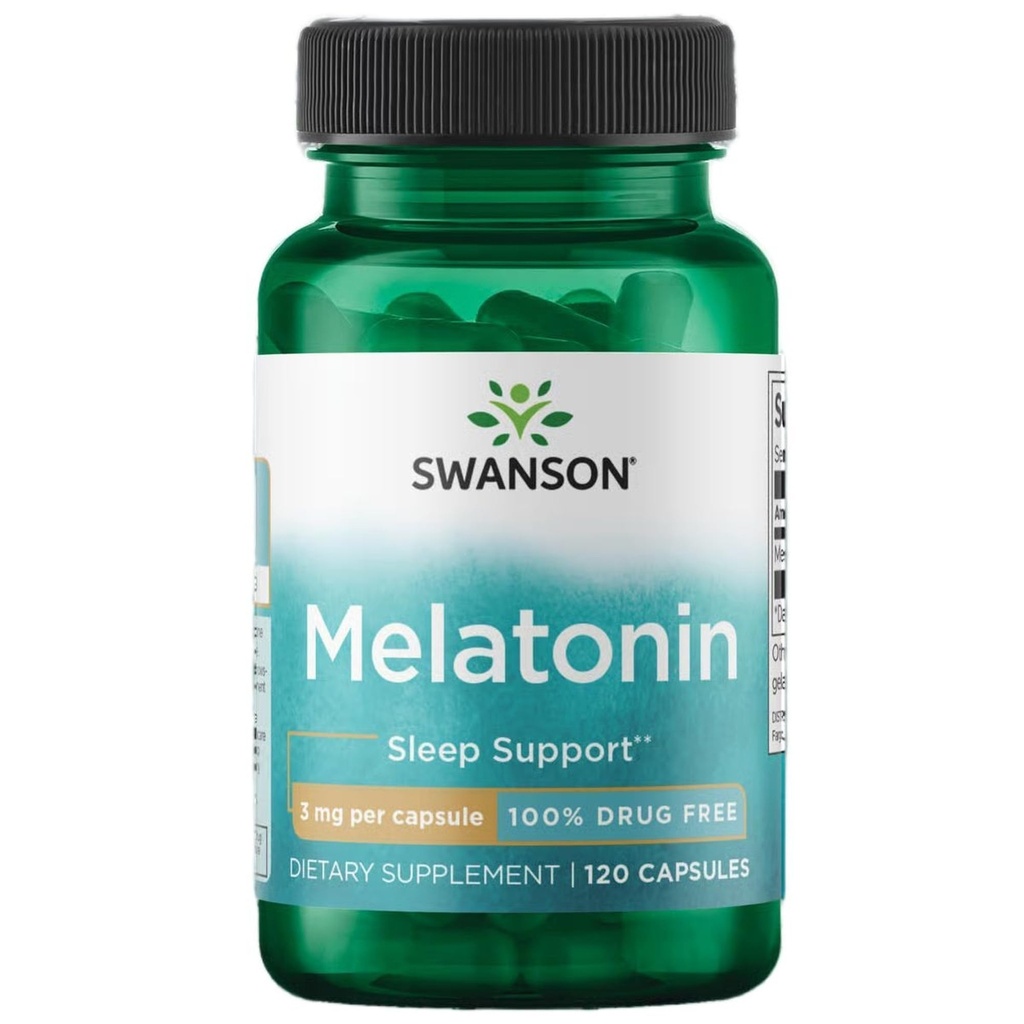Swanson Melatonin - Herbal Supplement - Sleep andlaxation - (120 קפסולות, 3 מ"ג כל אחד)