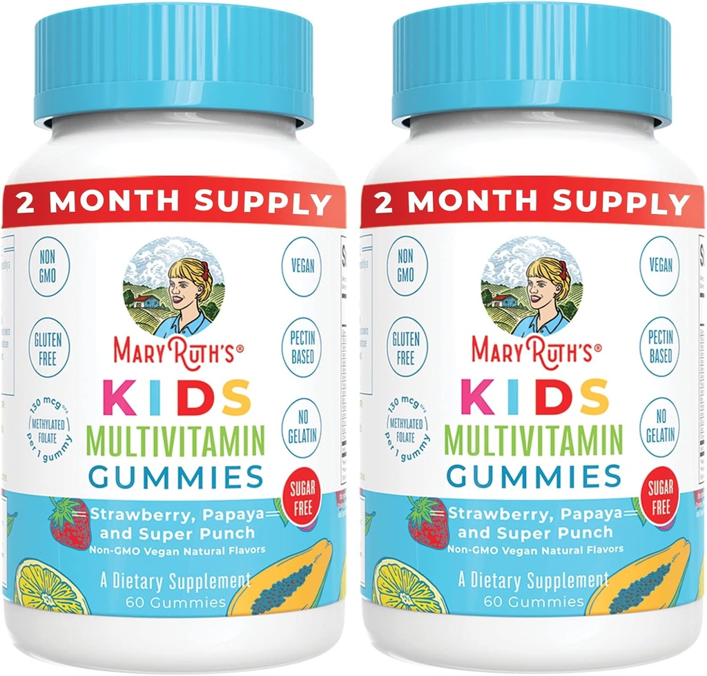 MaryRuth Organics Kids Multivitamin Gummies | 2 חודשים אספקה | סוכר חינם | ילדים ופעוטות בימי 2+ | ויטמינים חיוניים C, D3, Zinc | 2 Pack | 2 Pack