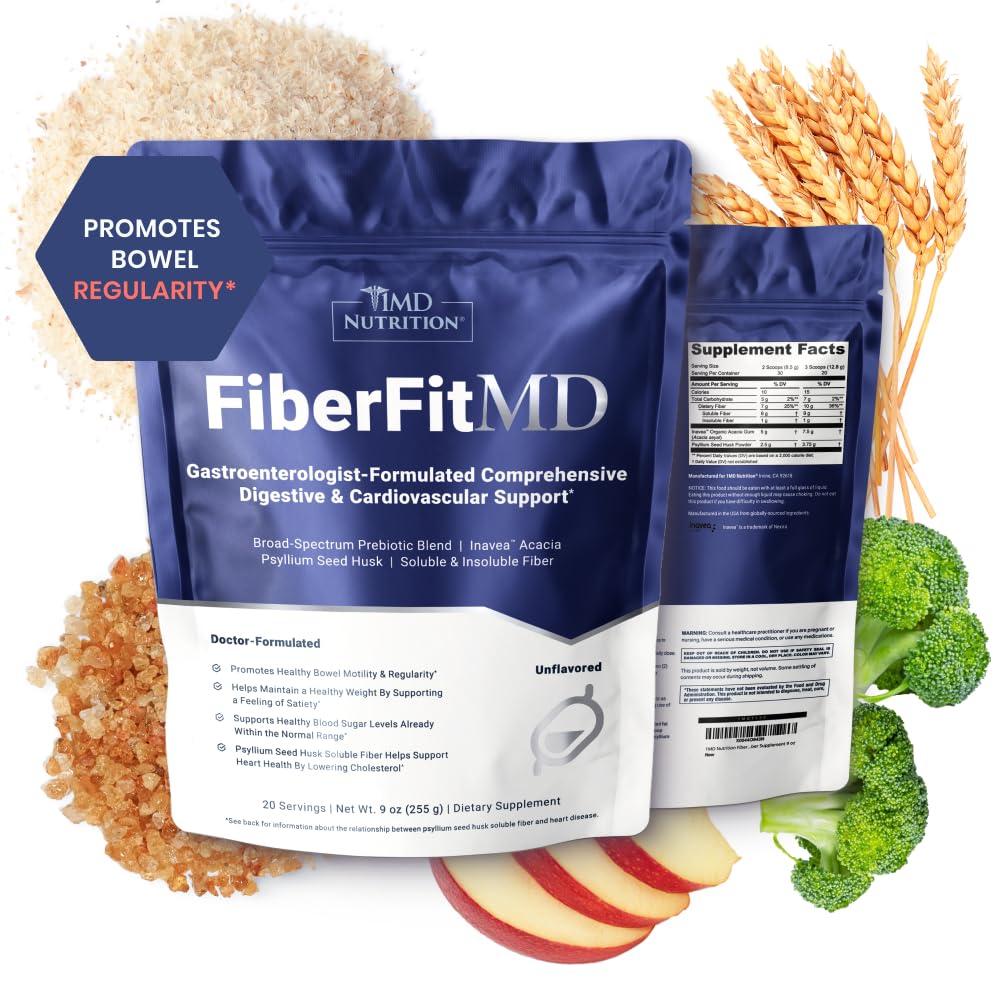 1MD תזונה סיבים תזונתיים - עבור תמיכה Potent Digestive & Cardiovascular - תוספי בריאות לנשים וגברים - אבקת סיבים גבוהה - 30 ימים