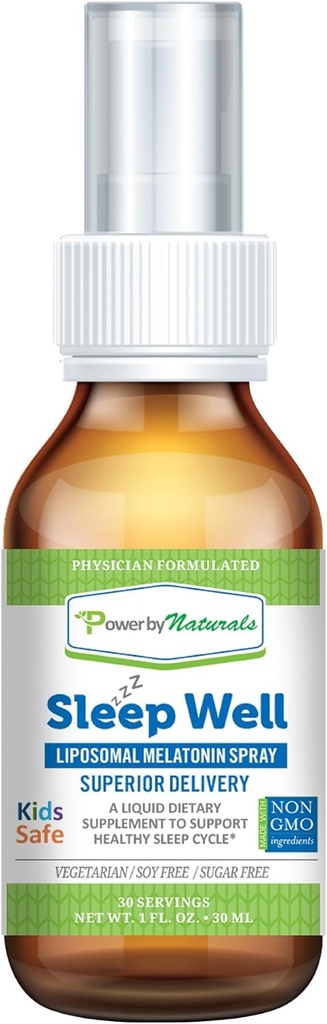 Power By Naturals - Sleep Well - Liposomal Melatonin Spray - 3 מיליגרם של מלטונין לילדים ומבוגרים, 30 משרתים