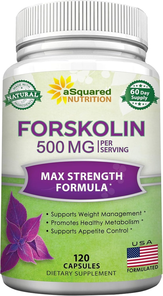 aSquared Nutrition Forskolin 500mg Max Strength -120 Capsules, Natural Supplement for Pure Weight Loss Fuel, Coleus Forskohlii Root-Forskolin Diet Pills, Belly Buster Pure Fat Burner 2X Slim Trim Lose