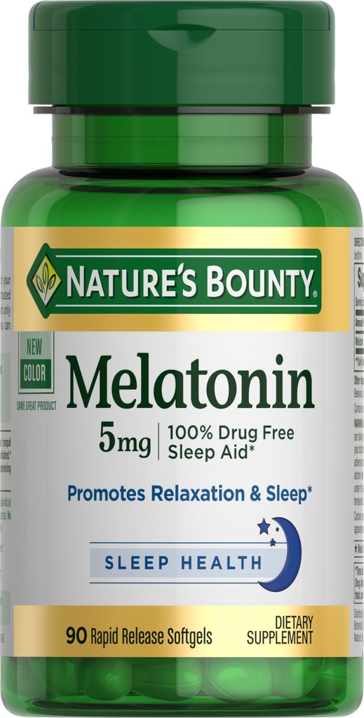 Nature's Bounty Melatonin, 100% תרופות חינם שינה סיוע, תוספת תזונתית, קידום הבריאות בשינה, 5 מ"ג, 90 Softgels (Pack of 1)