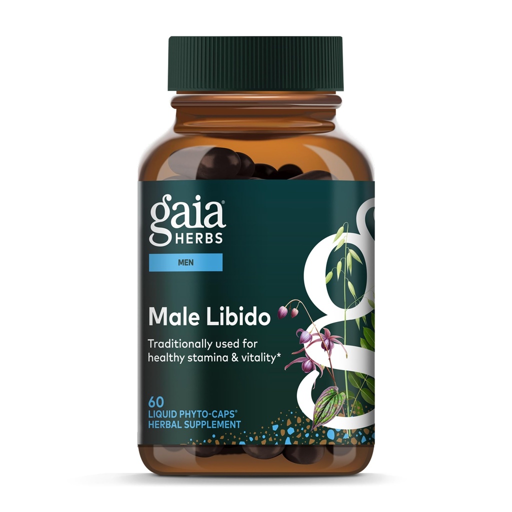גאיה Herbs זכר Libido - תוספת צמחית עם Saw Palmetto, Hory Goat Weed, Maca & Oats - תמיכה Stamina, Vitality & הורמונלי עבור גברים - 60 טבעוני נוזל Phyto-Capsulesules (20 יום אספקה)