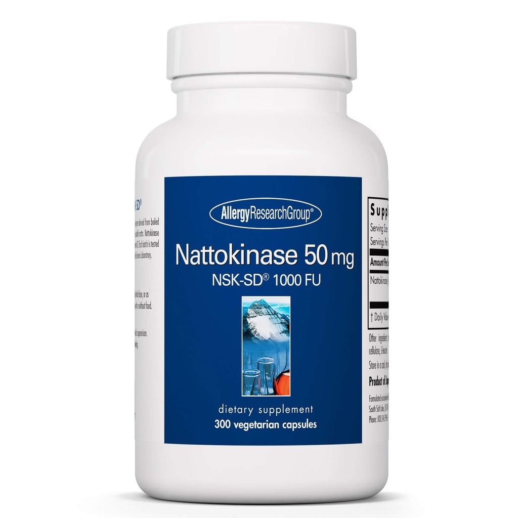 Allergy Research Group Nattokinase 50 מ"ג תוסף - NSK-SD 1000 FU, Cardiovascular Support, Circulatory Health, Vegetarian כמוסות - 300 Count