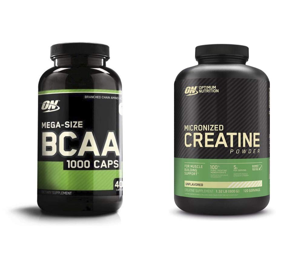 אופטימוסם תזונה מיידית BCAA קפסולות, Keto Friendly Branched Chain Essential Amino Acids (400 הרוזן) עם אבקת Micronized Creatine Monohydrate, Unflavored (120 משרתים) - Bundle Pack