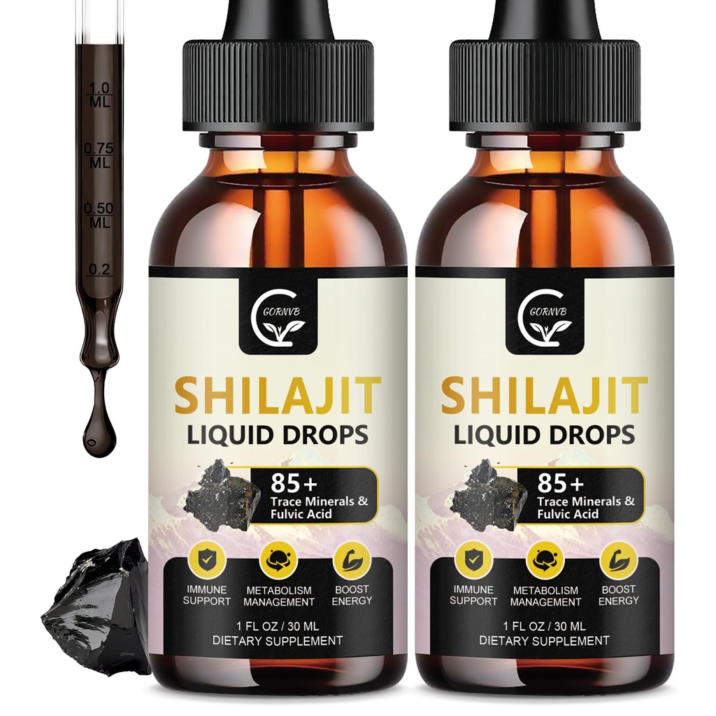 (2-Pack) High Potency Shilajit Pure ההימלאיה אורגני תוסף, Shilajit Resin Drop for Men & Women, Max Potency 85+ Clean Trace מינרלים & Fulvic Acid for Energy, Metabolism & Immune Support