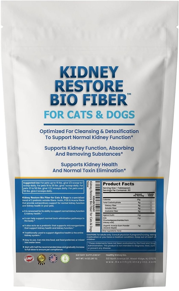 Biofi for Cat & Dog Kidney Support, Kidney Pet Health תוסף, Kidney Support for Dogs & Cats, Renal Support Dog, Add w/Renal Food, Support Normal Kidney Function - 60 משרתים
