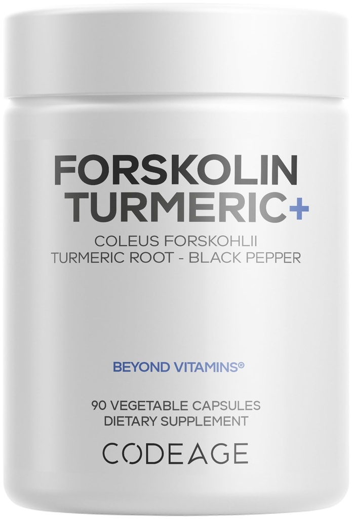Codeage Forskolin, Pure Forskolin Coleus + אורגני Turmeric Root אבקה, 95% Curcuminoids + Bioperine Black Pepper - 20% סטנדרטי קולוס Forskohlii - Non-GMO - 90 קפסולות