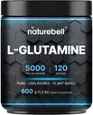 NatureBell L-Glutamine אבקת Gut בריאות | 600 גרמים, 5000 מ"ג פרי המשרתת, 100% טהור - Unflavored - ויגן Glutamine עבור Post Workout Recovery, Immune Support -120 משרתים