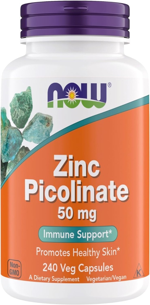 עכשיו תוספים, Zinc Picolinate 50 מ"ג, תומך פונקציות Enzyme, תמיכה החיסון, non-GMO, כשר, מתאים טבעונים - 240 קפסולות צמחוניות (Pack of 1)