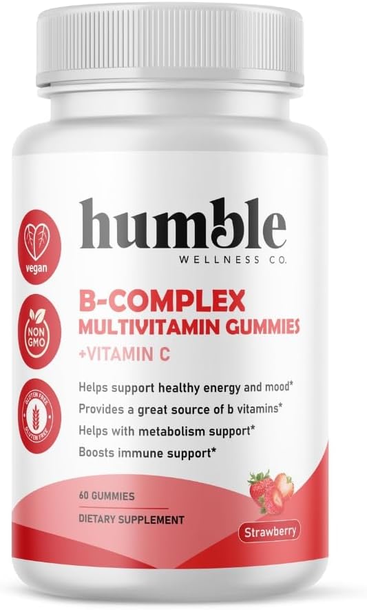 B-Complex Multivitamin Gummies + ויטמין C: ויטמין B12, B7, B6, B3, B5, B9 תמיכה אנרגיה ומ Mood, תמיכה במטבוליזם, תמיכה במזל, Gluten Free, non GMO, טבעוני 30 משרתים, 30 משרתים