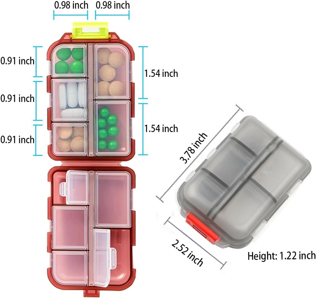 כדור נסיעות שבועי גלולות מארגנת Box, 10 השוואתי Small Fold Medicine Case Holder, Daily AM PM Morning Night Pocket Travel קפסולת Dispenser עבור ויטמין, שמן דגים, תוסף, Tablet, אפור