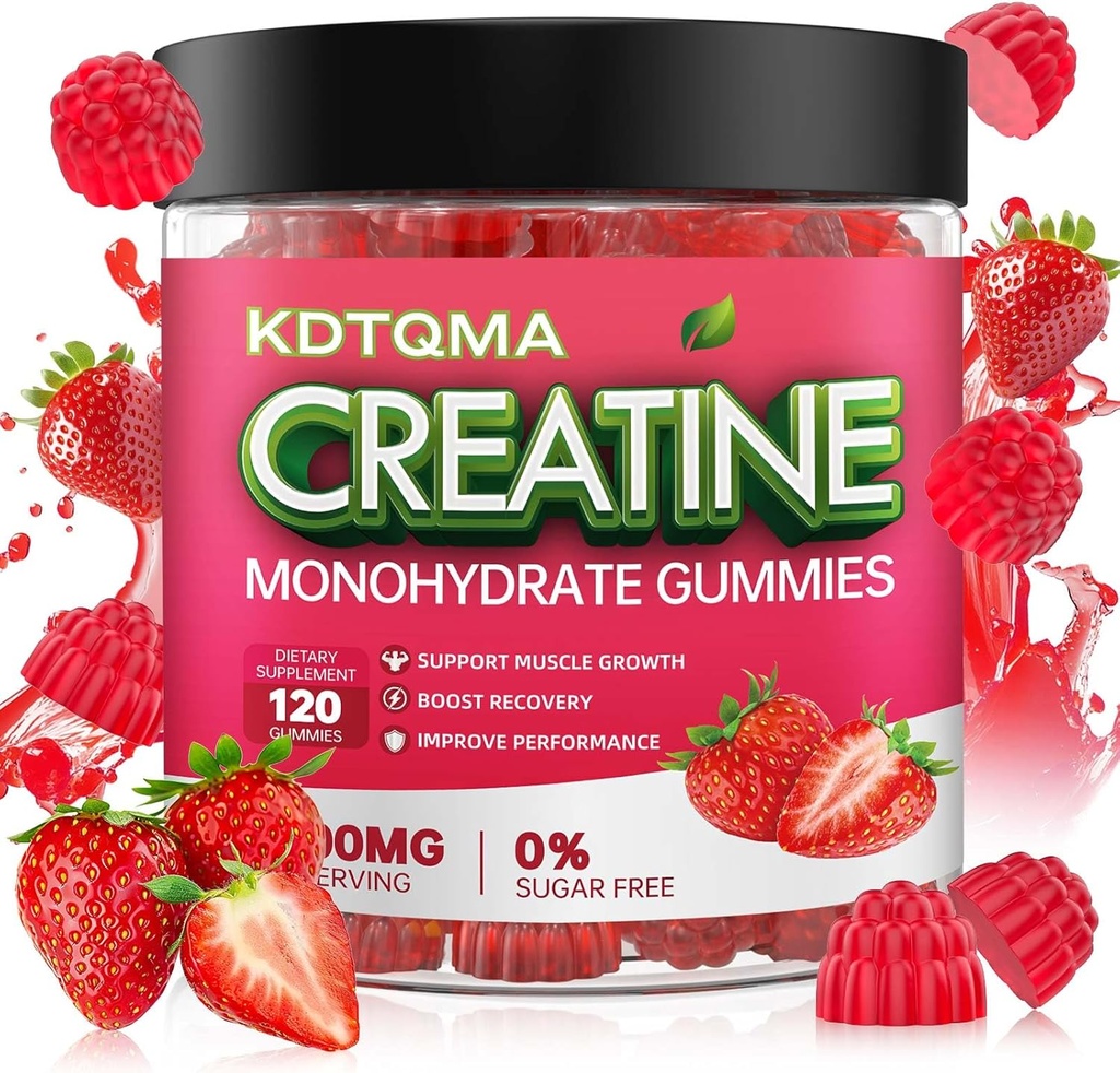 Creatine Monohydrate חניכיים עבור גברים ונשים 120 CT - 5600 מ"ג של Creatine Monohydrate לשרת, Chwable Creatine Monohydrate עבור תמיכה שרירים & אנרגיה Boost, סוכר חינם, טבעוני (Strawberry Flavor)