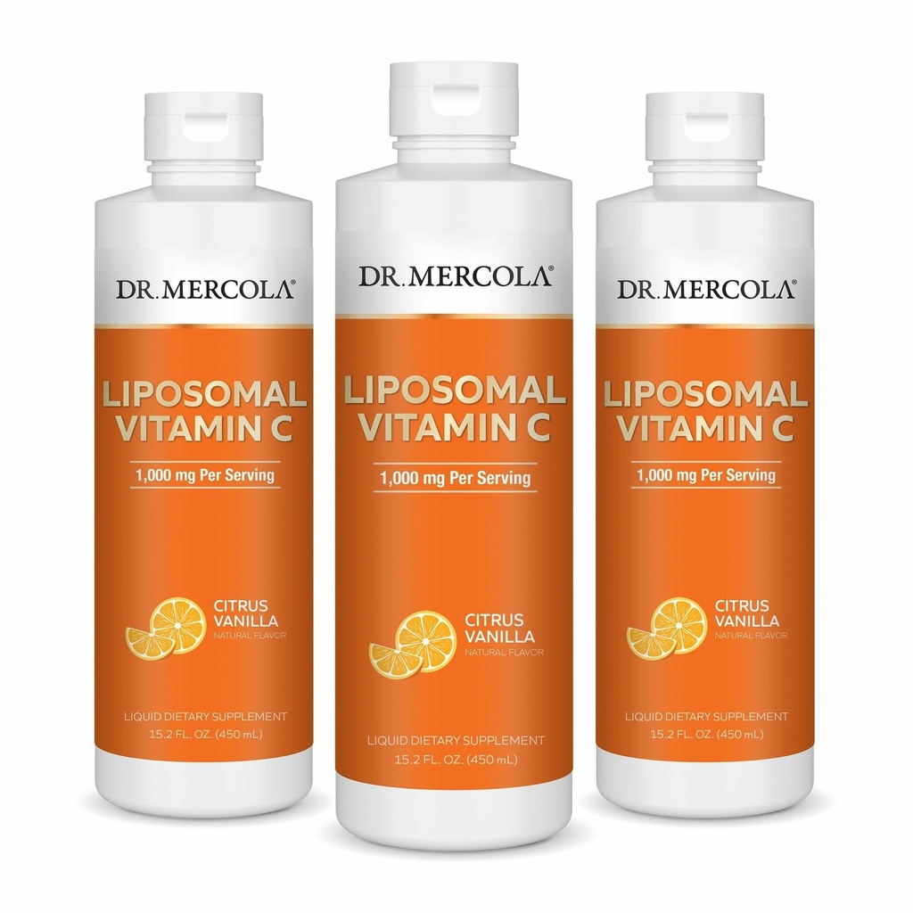 Dr. Mercola נוזל Liposomal ויטמין C - Antioxidant & Immune תמיכה תוסף - כולל ויטמין E - GMO-Free, Gluten-Free & Soy-Free - Citrus Vanilla Flavor - 450 mL (30 משרתים) - 3 Pack