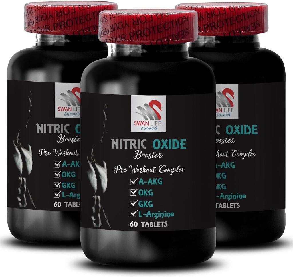תוסף תרגיל - NITRIC OXIDE BOOSTER - תוספי תחמוצת nitric עבור גברים, תוסף תחמוצת חנקן, תוסף סיבולת, תמיכה אימון, אנרגיית כושר 3 בקבוקי 180 Tabs