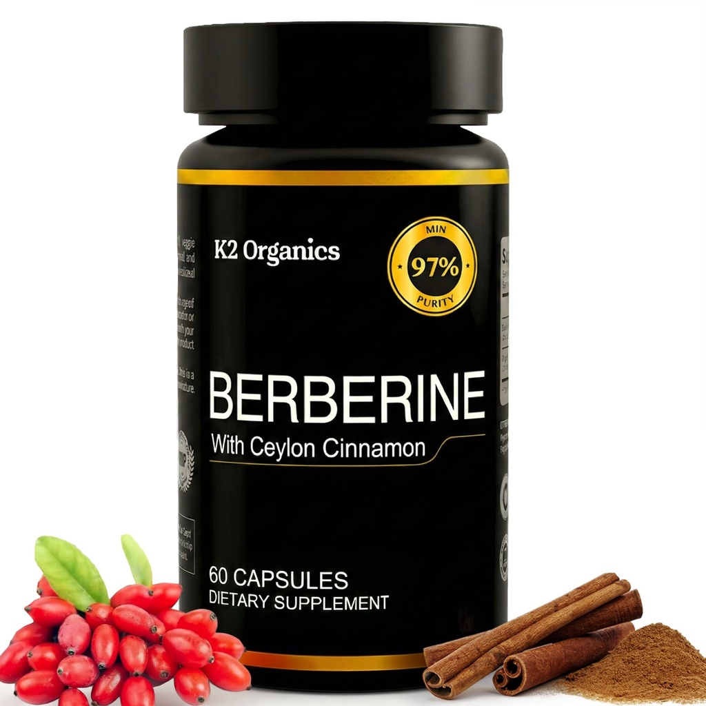 ברברין עם Ceylon Cinnamon 1200mg (60 קפסולות) - 97% Purity- non-GMO, Gluten-Free, Lab-Tested Vegan Berberine