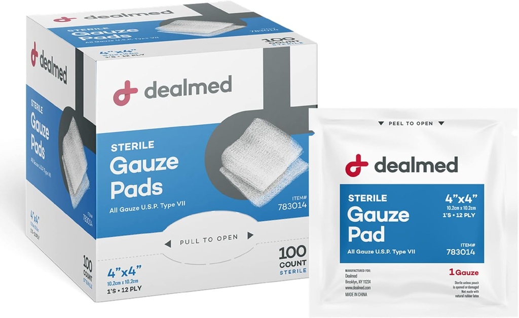 D'S X 4' Sterile Gauze Pads (100 Count) Disposable and Individually Wrapped Medical Gauze Pads, Wound Care Product for First Aid Kit and Medical מתקנים (Pack of 1)