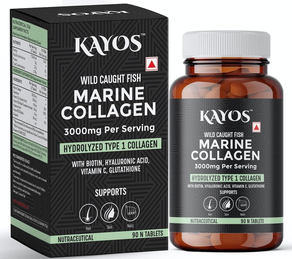 מירי Marine Collagen Tablet - 3000 מ"ג סוג 1 Collagen hydrolysate Fish Amino Acids - עם ביוטין, Hyaluronic Acid, ויטמין C, Glutathione - Bone Joint Hair Skin Nail תוסף - (90 PC)