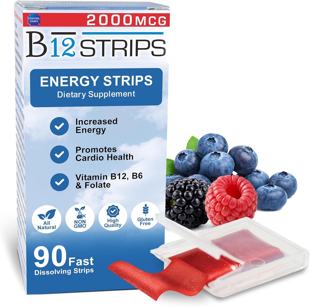 מקור בסיסי 2,000 mcg Methylcobalamin ויטמין B12 Sublingual Energy Strips